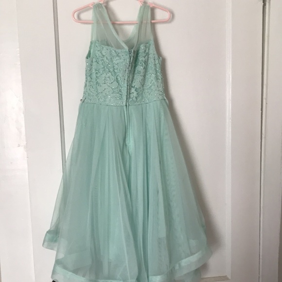 Mint Green hi-lo Lace Tulle Mesh Dress - Picture 2 of 3